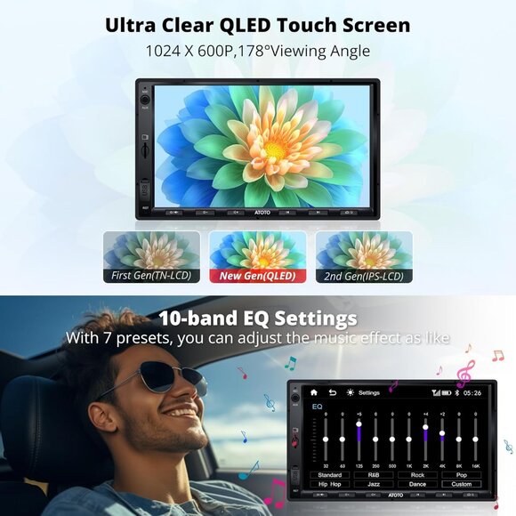 NIB. Double Din Car Stereo/Wireless CarPlay & Android Auto, 7" QLED Screen - Picture 2 of 8